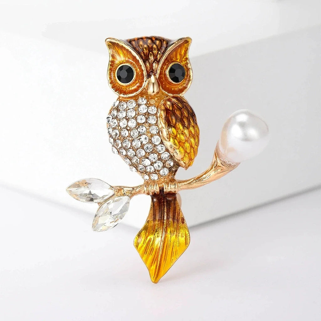 Broche Hibou Double Strass Rhinéstone — Badge Animal, Décoration Costume Femme