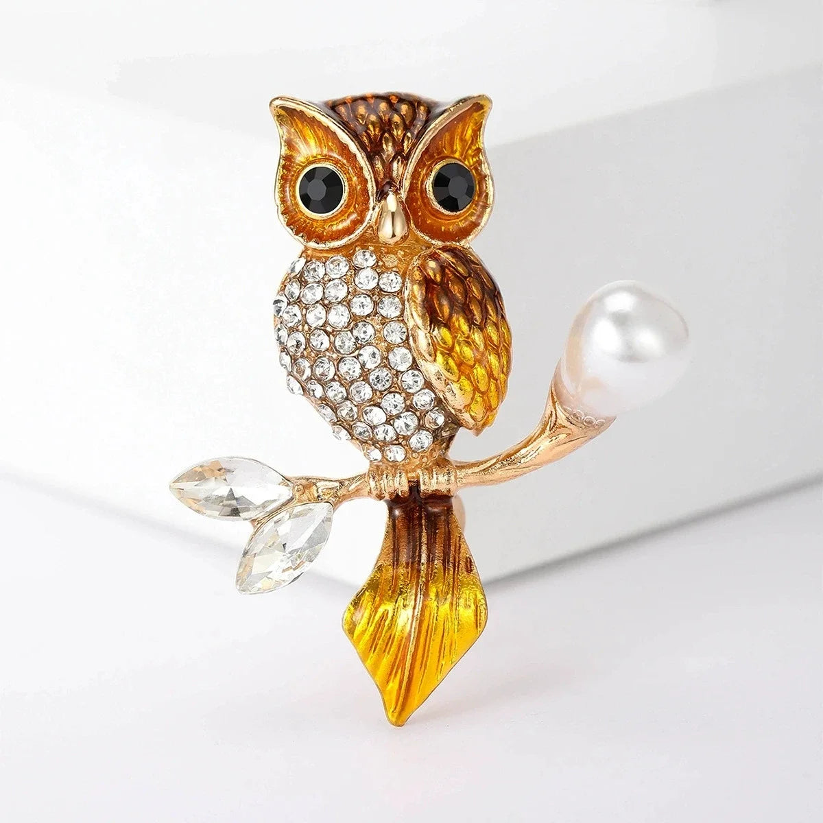 Broche Hibou Double Strass Rhinéstone — Badge Animal, Décoration Costume Femme