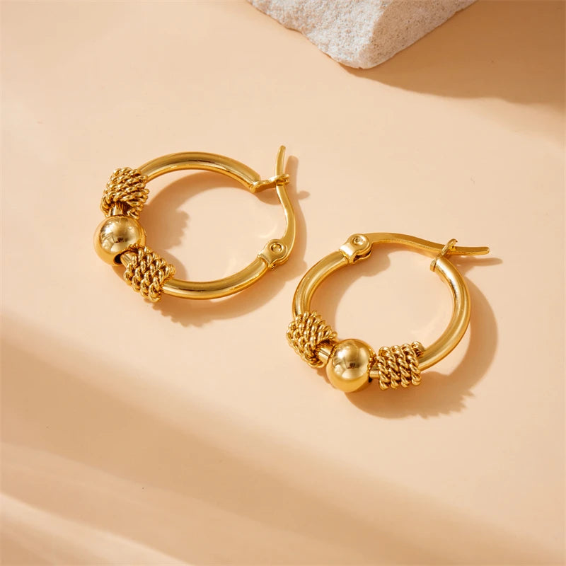 DIEYURO Boucles d'Oreilles Cercle Tressé Acier 316L Doré — Tendance 2024, Cadeau Femme