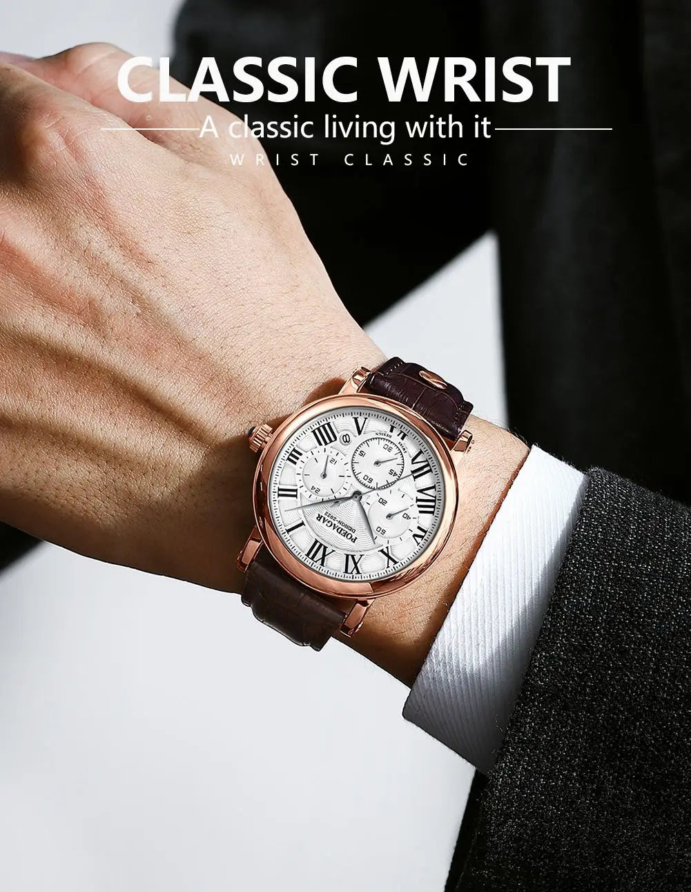 Montre Homme POEDAGAR Luxe Chronographe — Date, Cuir, Étanche, Business