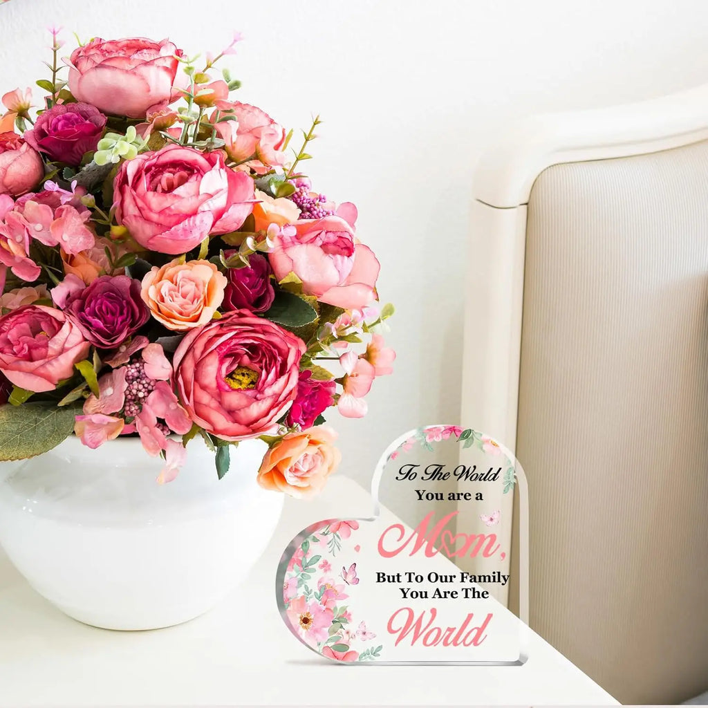 Plaque Décorative Cœur "Love Mom" – Cadeau Fête des Mères & Anniversaire