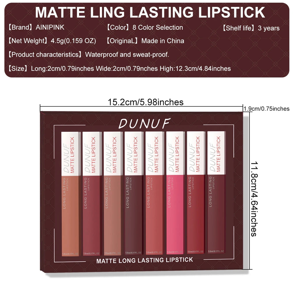 Set 8 Gloss Lèvres Mat Waterproof Longue Tenue — Nude, Rouge, Y2K