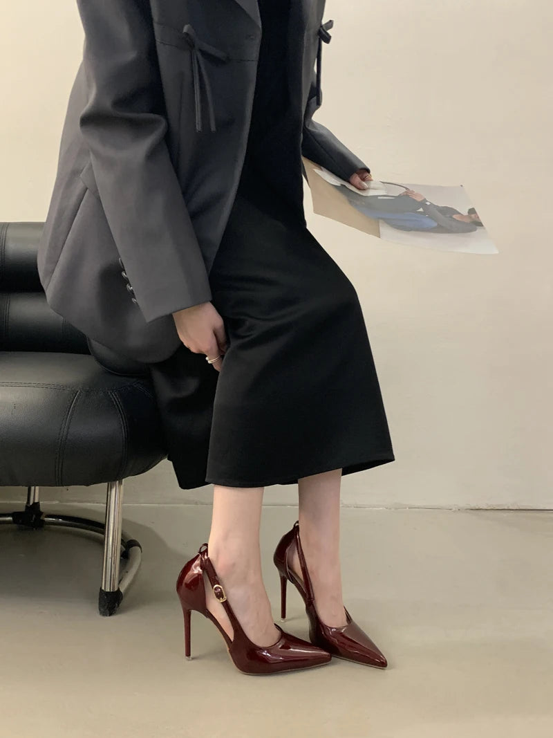 Escarpins Bordeaux Talon Aiguille 11cm — Cuir Verni Noir, Stiletto Chic, Soirée