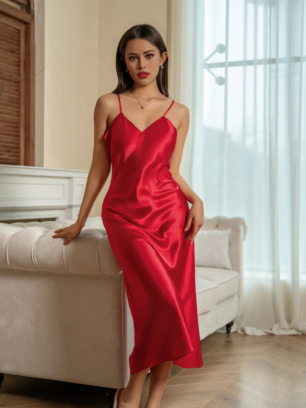 Nuisette Longue Femme Bretelles Satin — Lingerie Intime, Lounge Été