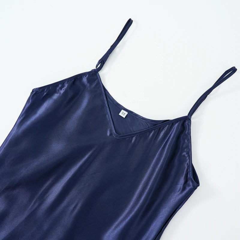 Nuisette Femme Col V Soie Fausse — Bretelles, Sans Manches, Sexy Satin Nuit