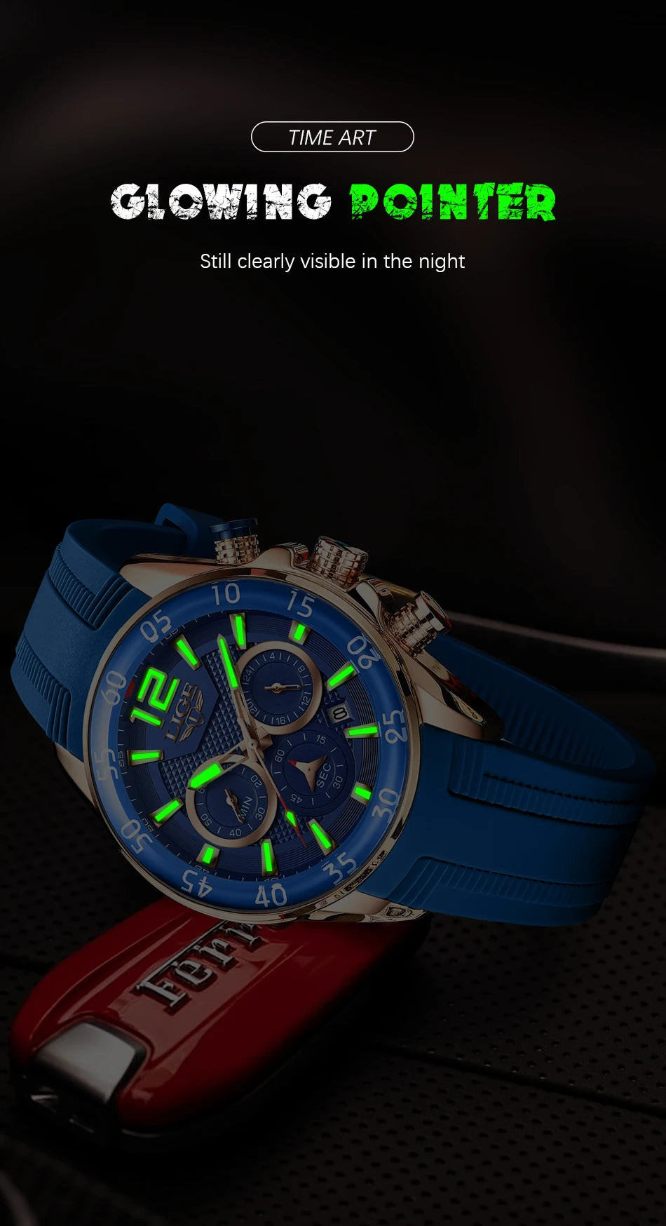 Montre Homme LIGE Sport Rouge Silicone — Étanche, Chronographe Quartz, Luxe