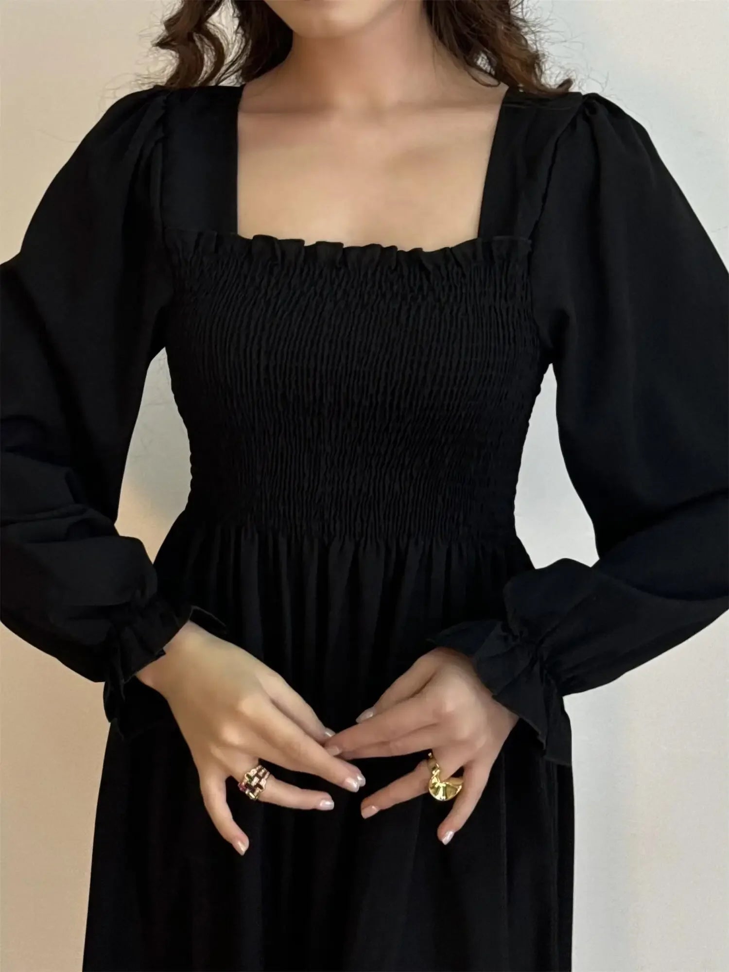 Robe Midi Femme Mousseline Manches Longues — Imprimé Floral Laçage