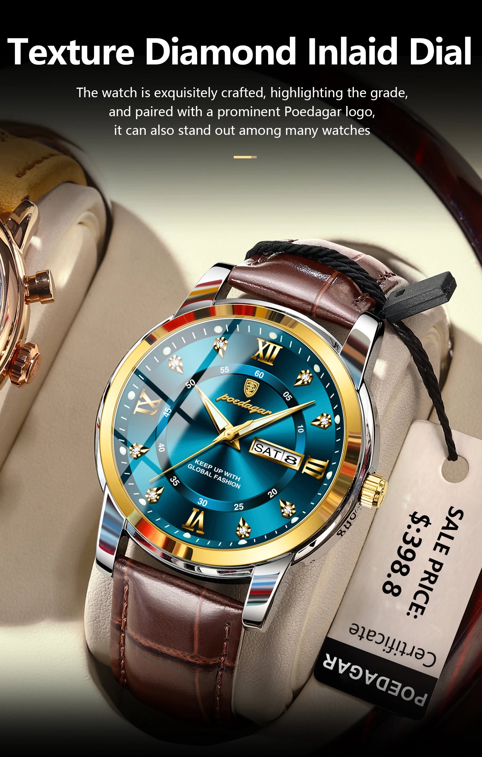 POEDAGAR Montre Homme Cuir Luxe — Quartz Élégant, Bracelet Cuir, Top Qualité