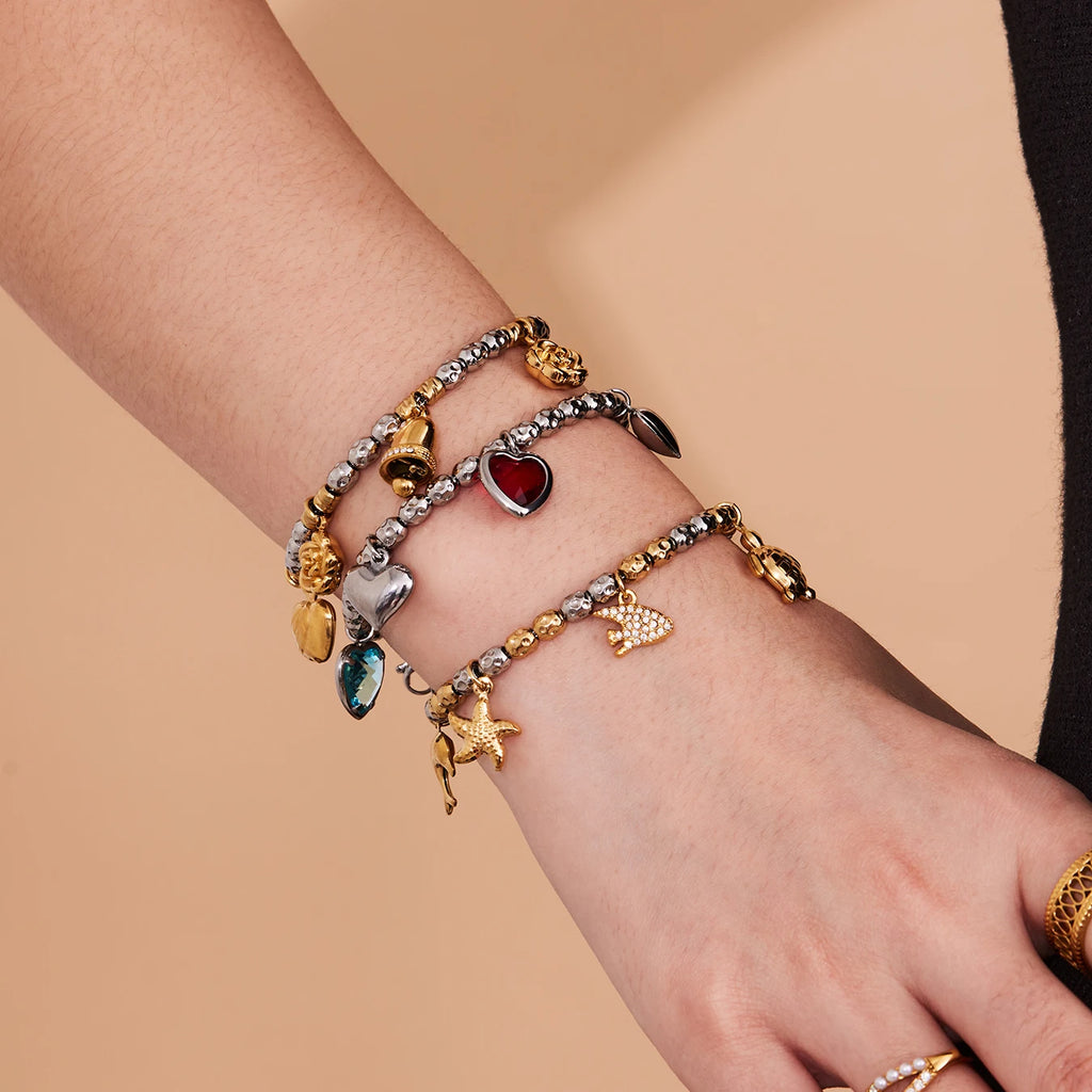 Nivora Bracelet Femme Acier Inoxydable Perles & Pendentif Cœur — Bijou Mariage Élégant