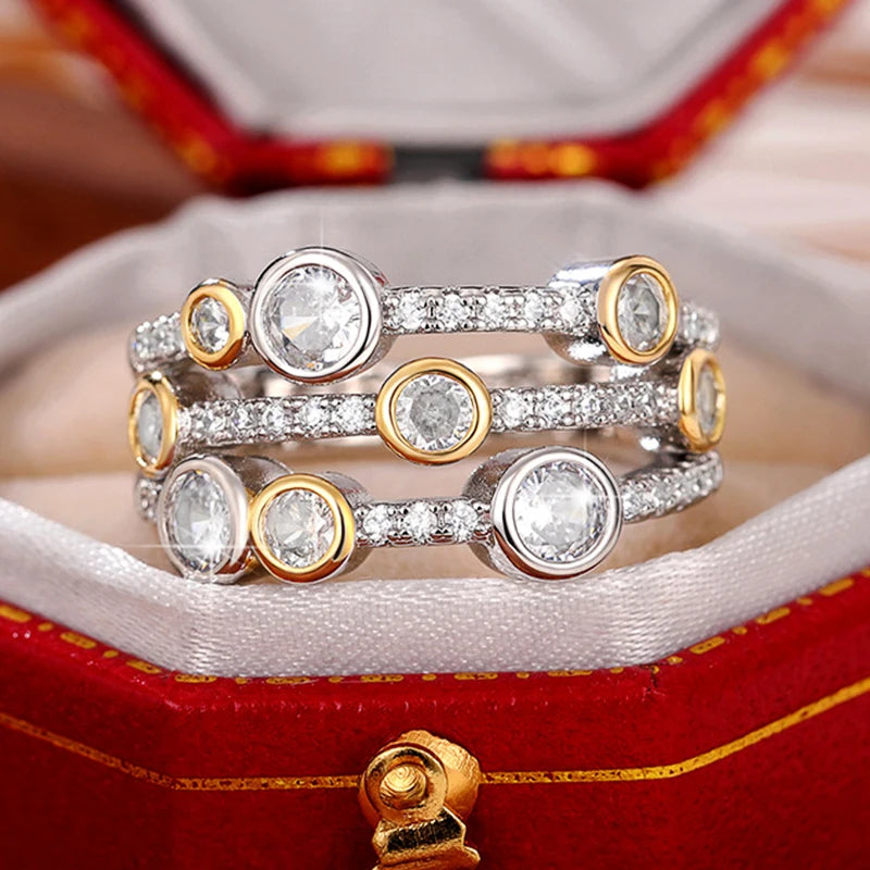 Huitan Bague Femme Bicolore Vintage — Zircon Cubique Luxe, Tendance 2022