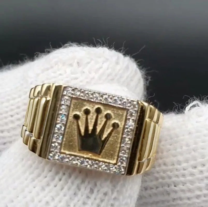 Bague Homme Luxe Couronne Zircon Dorée — Style Rétro, Glamour, Accessoire Mode