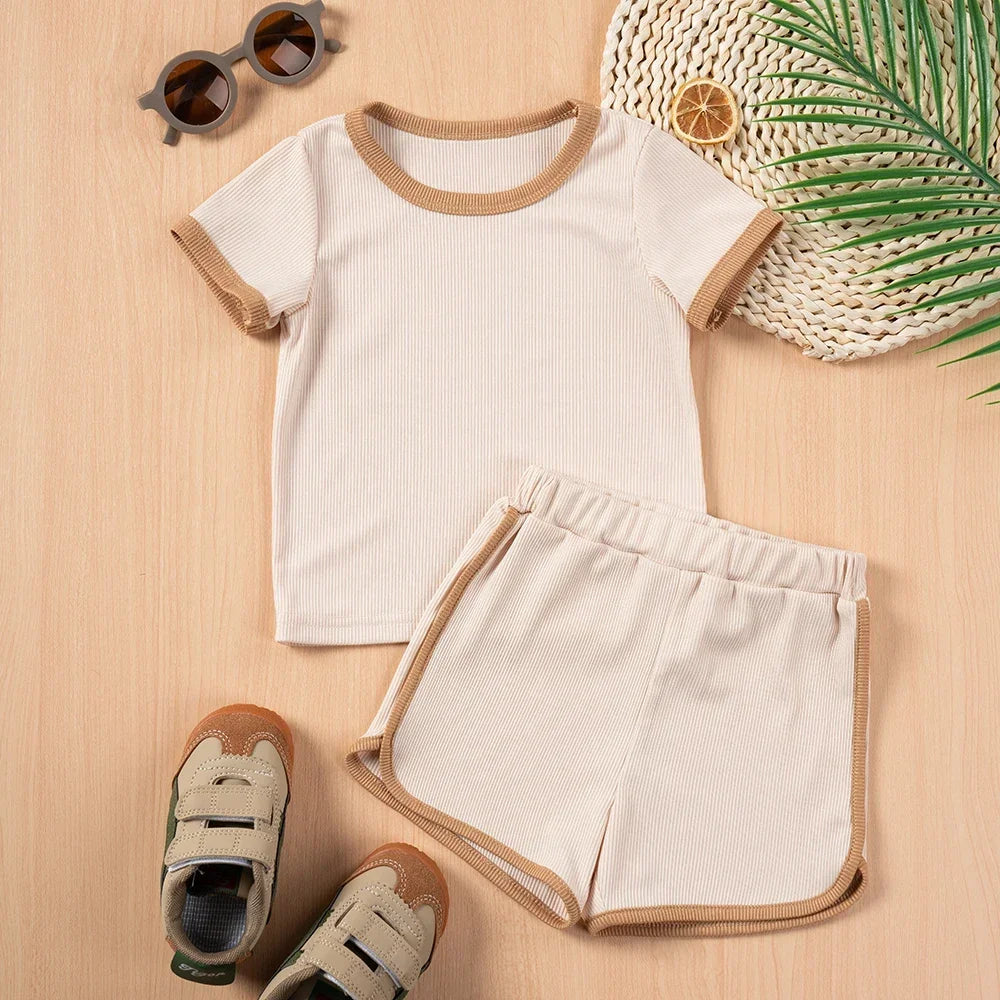 Ensemble 2 pièces bébé mixte – T-shirt uni manches courtes & short coton, 6 mois-5 ans