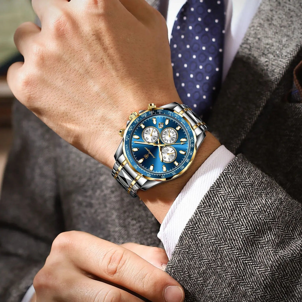POEDAGAR Montre Homme Sport Luxe Chronographe — Acier Inoxydable, Étanche, Lumineuse