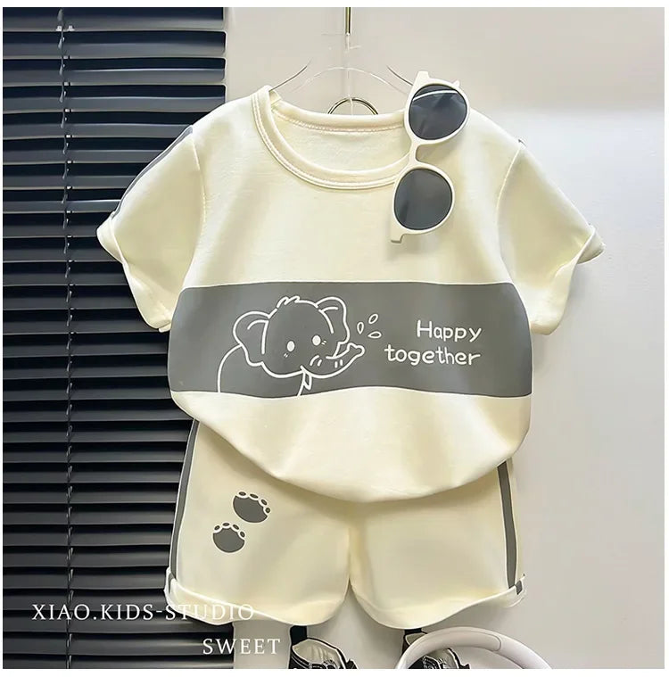 Ensemble 2 pièces enfant – T-shirt rayé manches courtes & short, tenue été garçon 1-3 ans