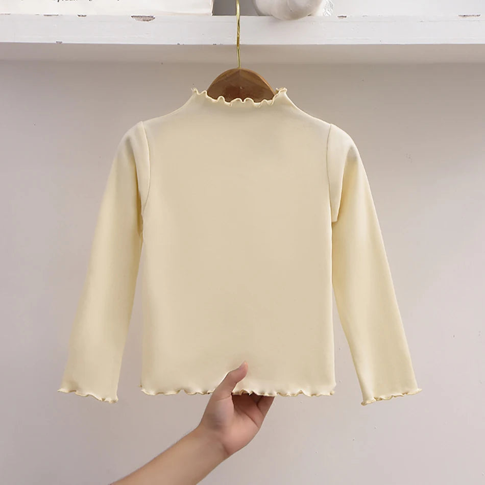 T-Shirt Fille Manches Longues Automne-Hiver — Bord Champignon Couleur Unie