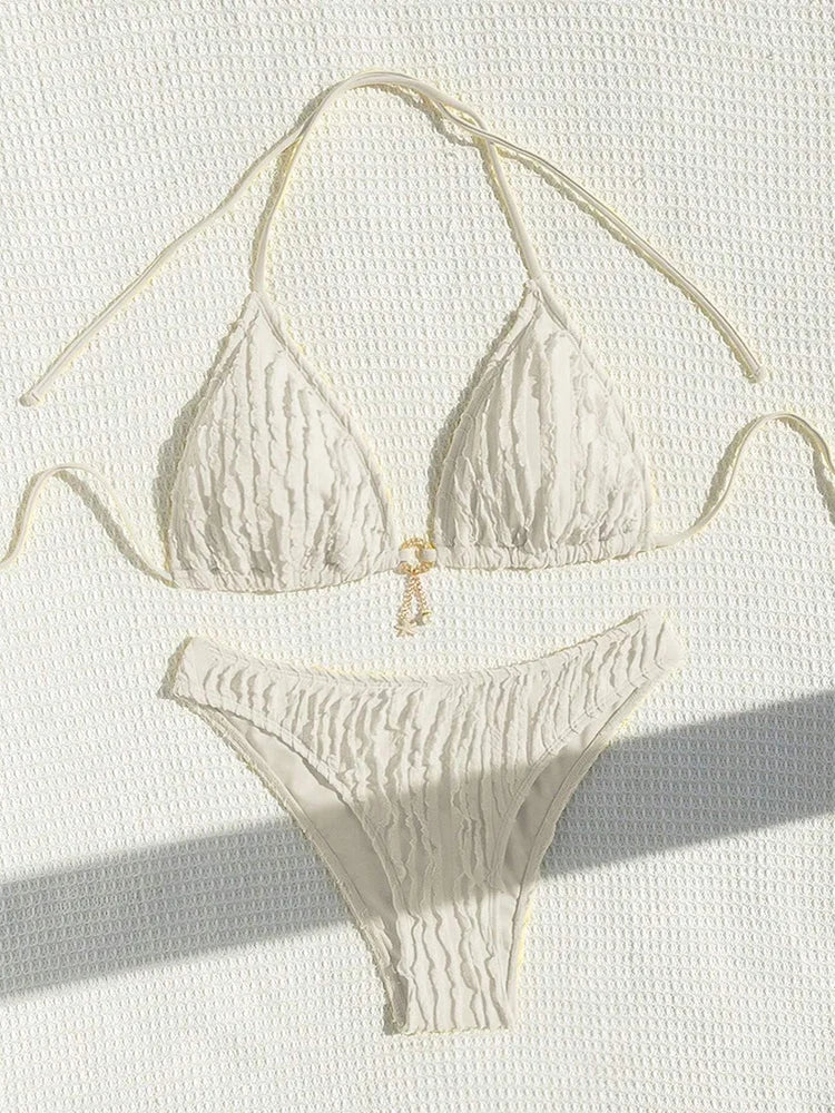 Bikini 2 Pièces Halter Volanté 2026 — Maillot de Bain Femme Sexy, Plage Été