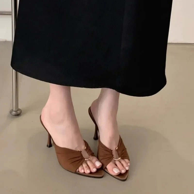 Sandales Femme Plissées Boucle Bout Pointu — Talon Fin, Banquet Soirée