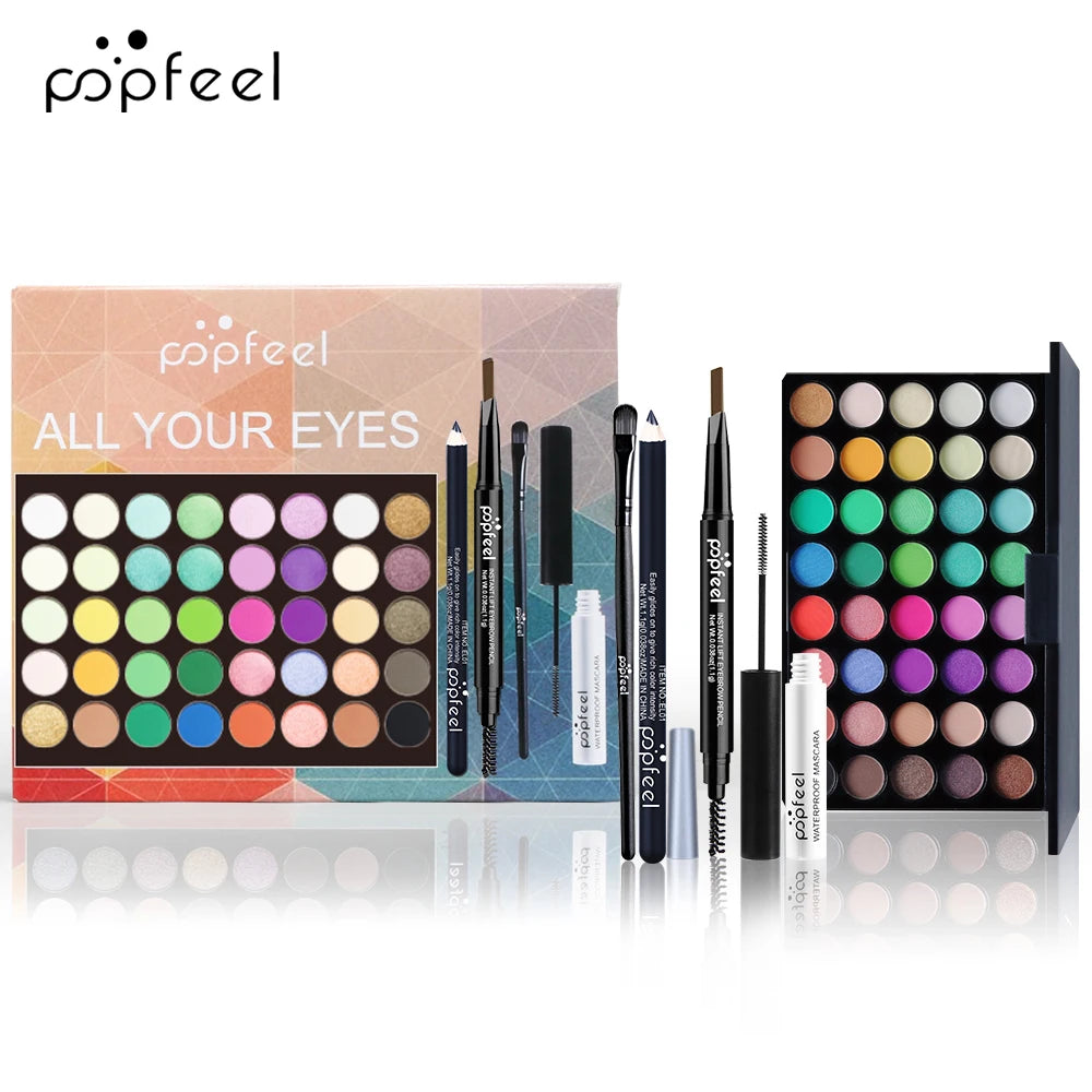 Set Maquillage Yeux POPFEEL — Palette Fard, Eyeliner, Mascara, Crayon Sourcils