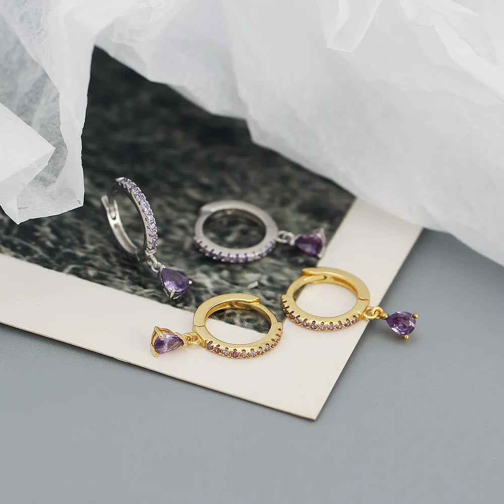 Boucles d'Oreilles Créoles Femme Zircon Multicolore Goutte — Acier Inoxydable, Set 2022