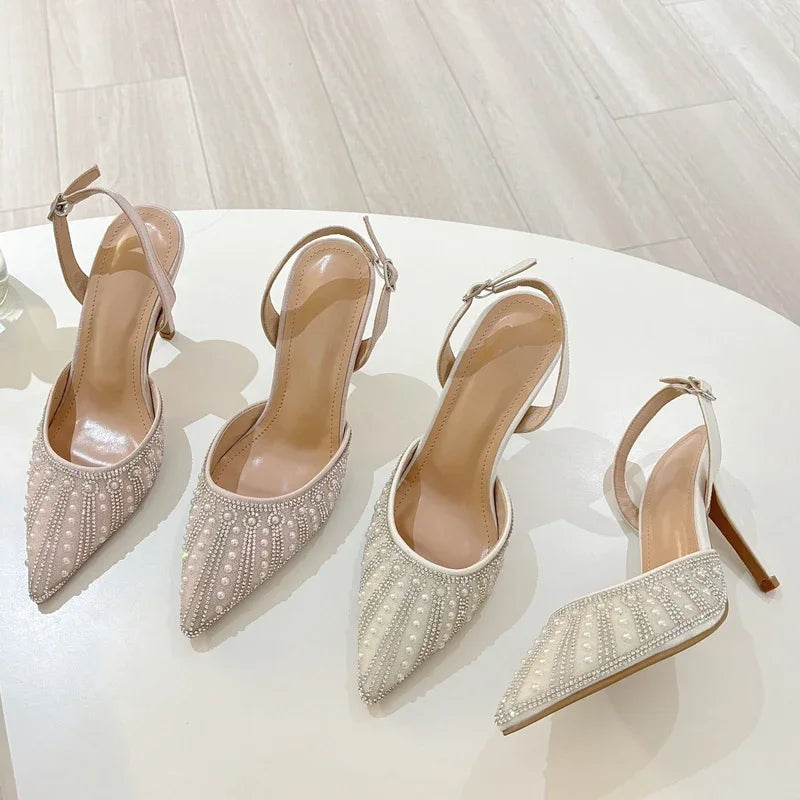 Escarpins Cristal Boucle Femme — Bout Pointu, Talon Fin, Mules Banquet Soirée