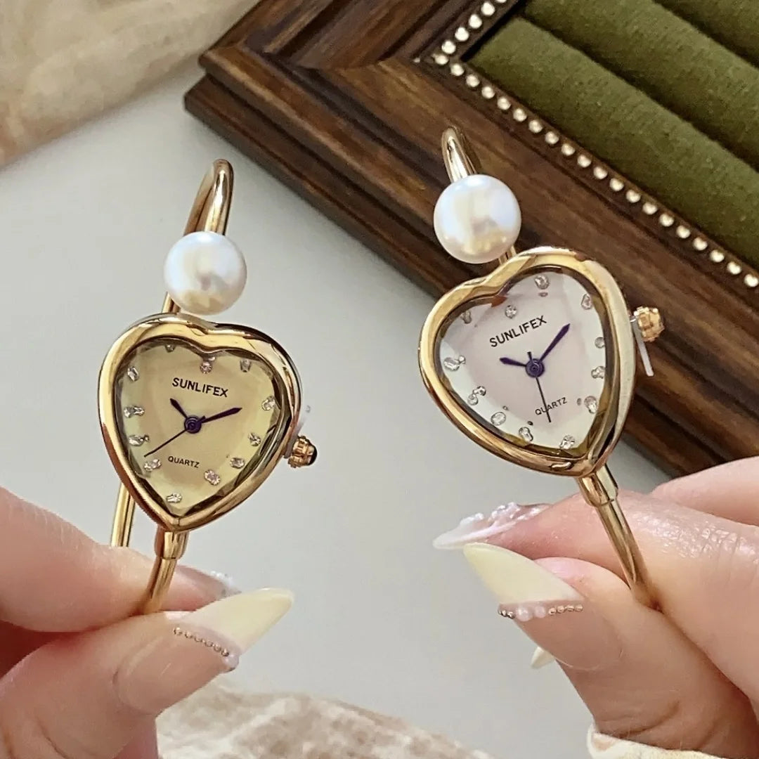 Montre Femme Perle Bracelet — Cadran Coeur, Quartz, Fashion Dropshipping