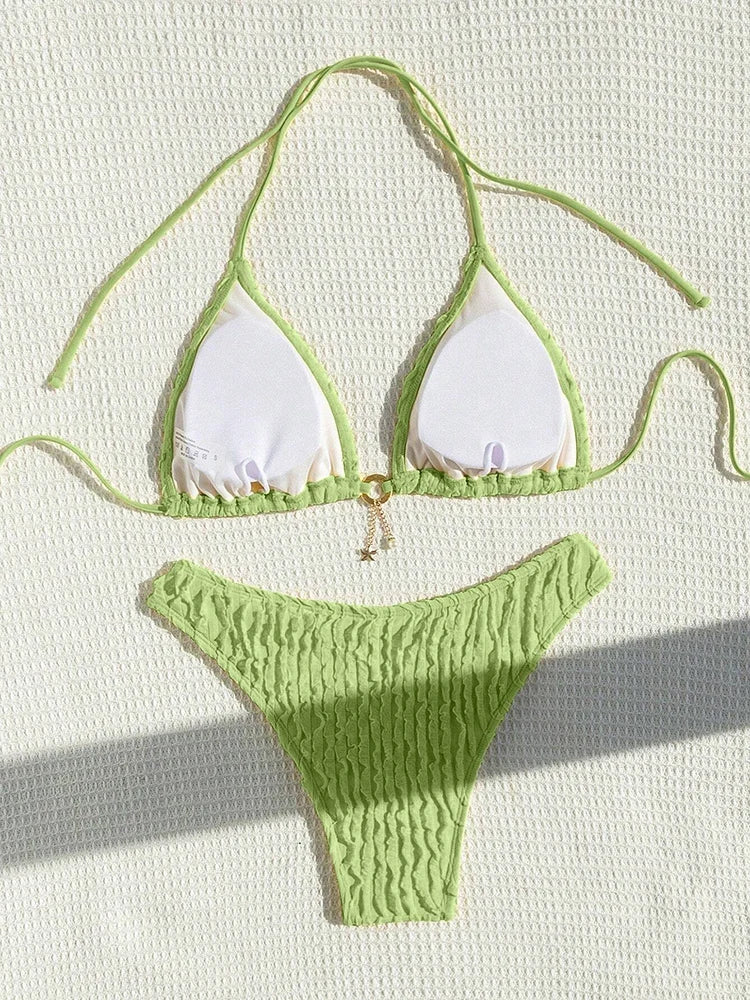 Bikini 2 Pièces Halter Volanté 2026 — Maillot de Bain Femme Sexy, Plage Été