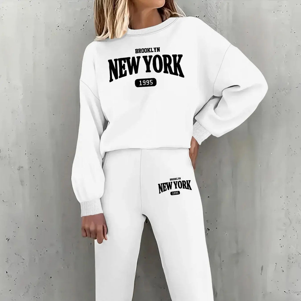 Ensemble 2 Pièces Femme Sweatshirt New York — Col Rond Manches Longues