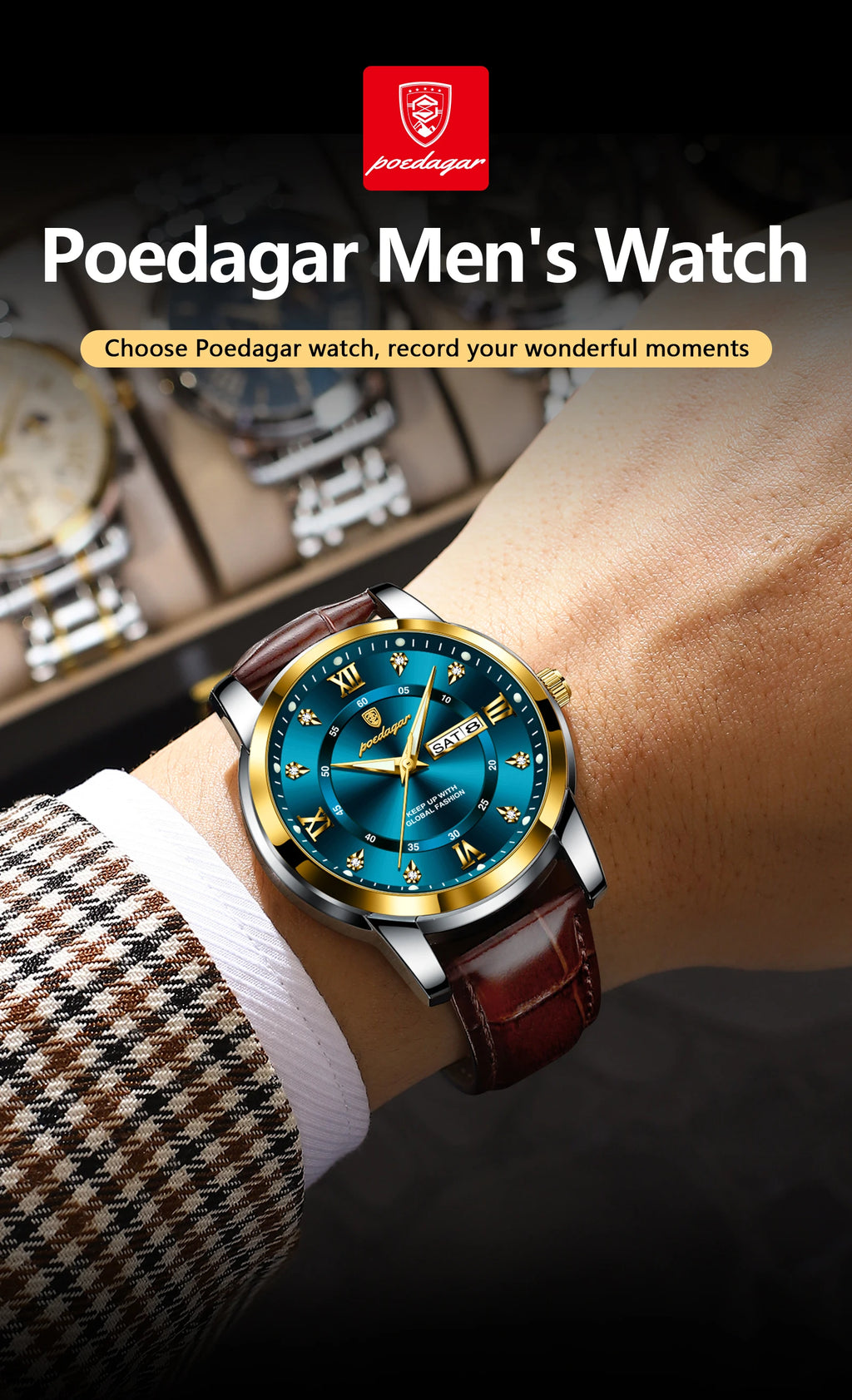 POEDAGAR Montre Homme Cuir Luxe — Quartz Élégant, Bracelet Cuir, Top Qualité