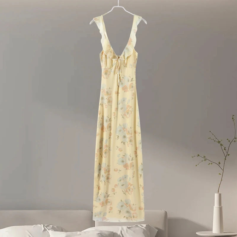 Robe Femme Bretelles Fleurs Imprimées Dos Nu — Slim, Sans Manches, Plage Été 2025