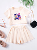 Ensemble 2 pièces filles – T-shirt imprimé cartoon & short à volants, jogging été 1-7 ans