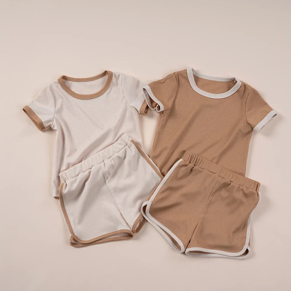 Ensemble 2 pièces bébé mixte – T-shirt uni manches courtes & short coton, 6 mois-5 ans