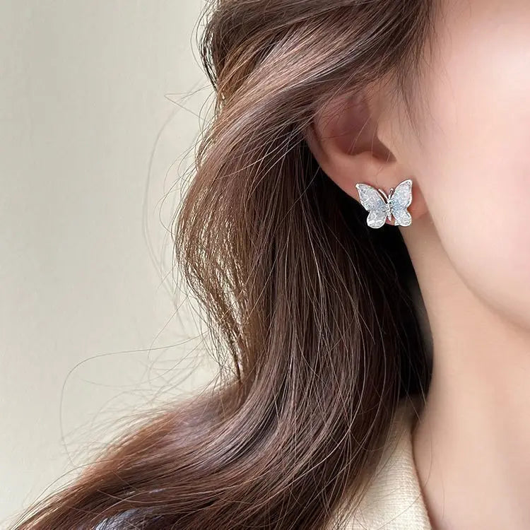 Boucles d'Oreilles Papillon Cristal Fleur Coréennes — Luxe Élégant, Cadeau Mariage