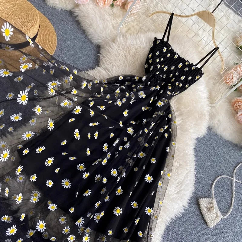 Robe Femme Été 2026 — Mesh Fleurie Style Coréen Plage & Soirée