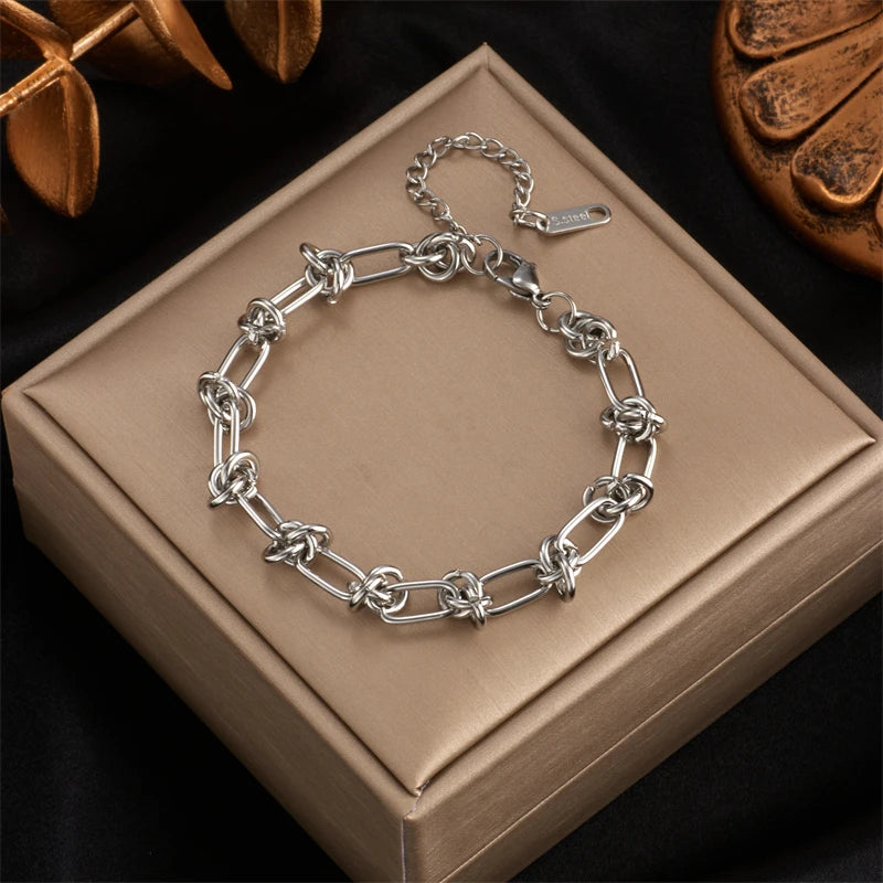 DIEYURO Parure Collier & Bracelet Nœud Torsadé Acier 316L — Or & Argent, Anti-Ternissement