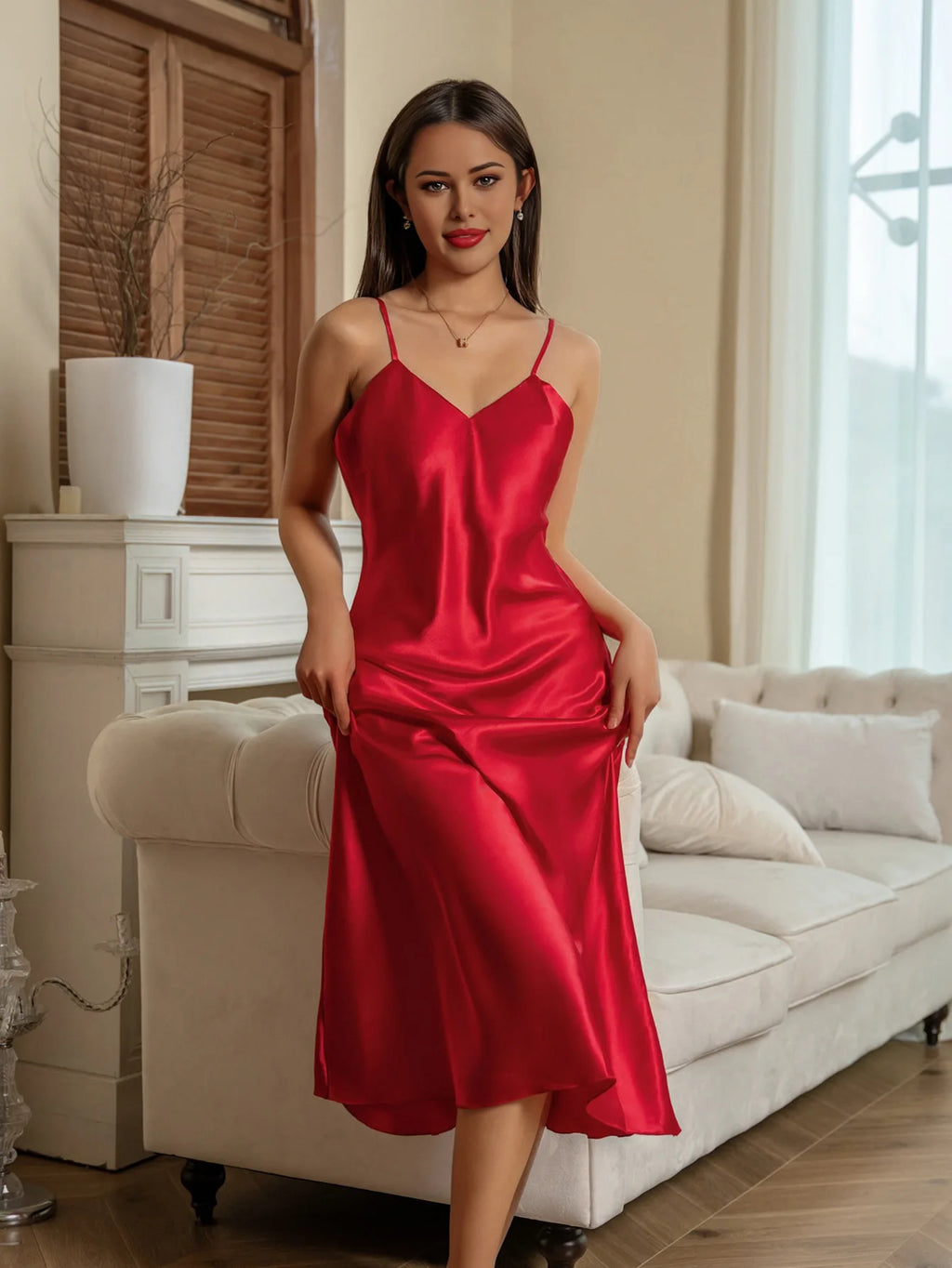 Nuisette Longue Femme Bretelles Satin — Lingerie Intime, Lounge Été