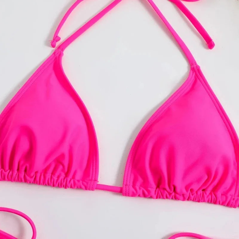 Bikini Femme Uni Tanga Halter — Ajustable, Style Brésilien, Maillot de Bain Plage