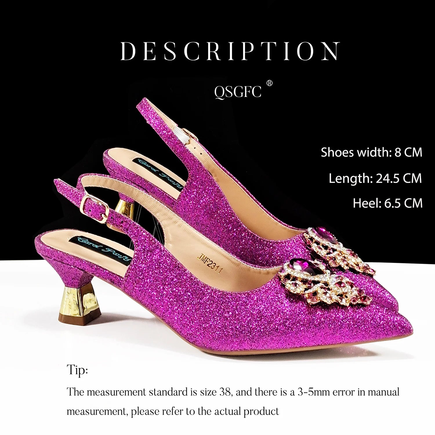 Ensemble Chaussures & Sac Femme Strass Magenta — Bout Pointu, Talon Haut, Mariage Soirée
