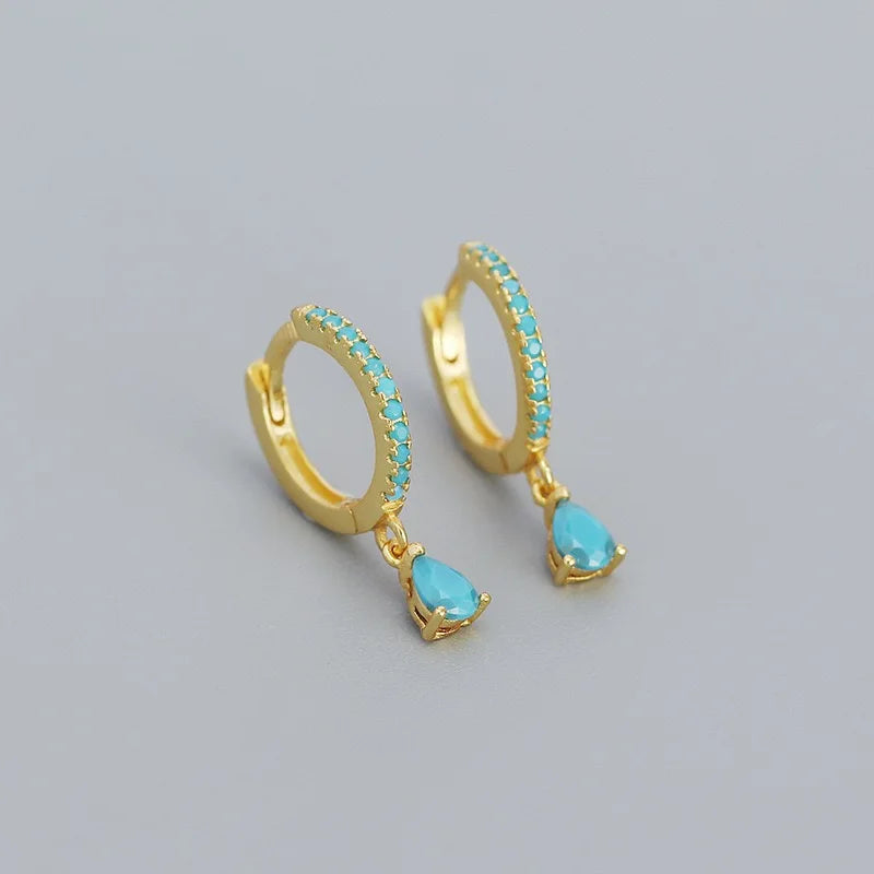 Boucles d'Oreilles Créoles Femme Zircon Multicolore Goutte — Acier Inoxydable, Set 2022