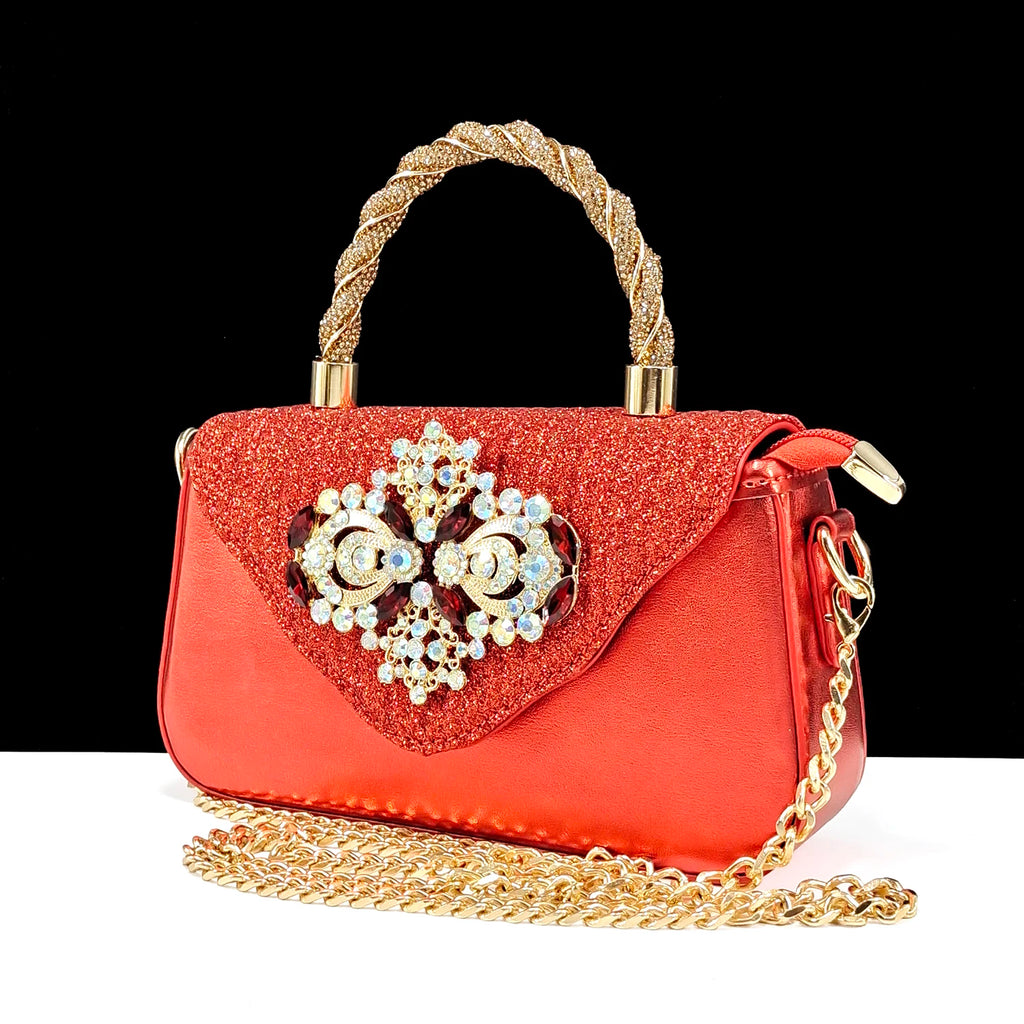 Ensemble Chaussures & Sac Femme Strass Magenta — Bout Pointu, Talon Haut, Mariage Soirée