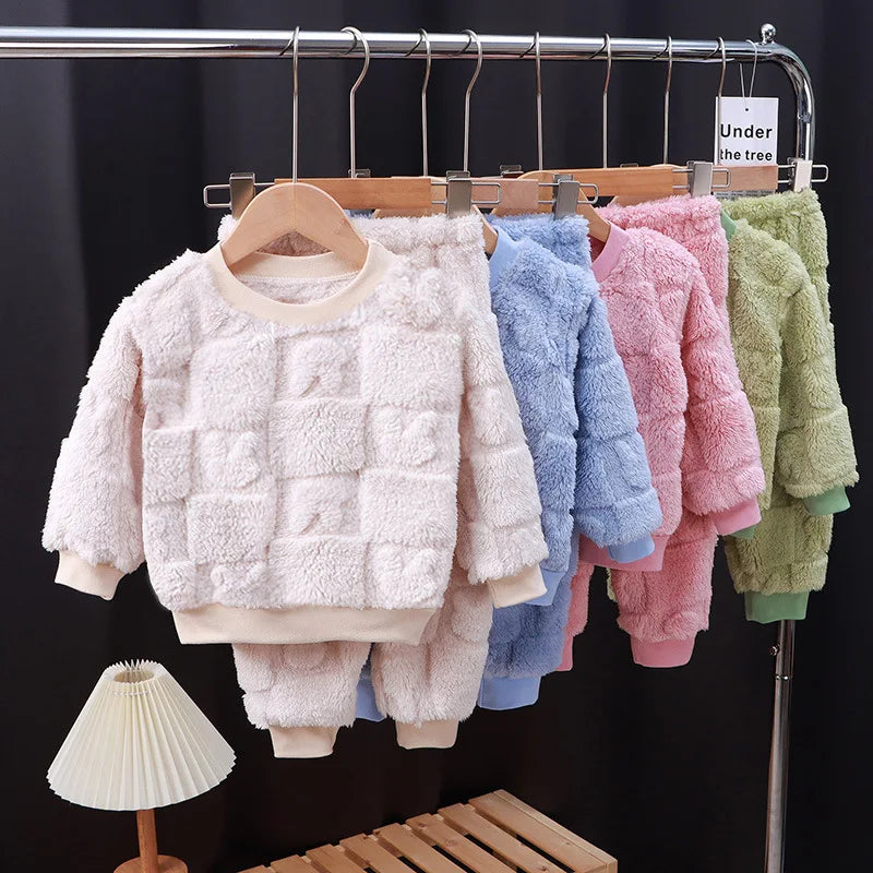 Pyjama Enfant Polaire Hiver — Ensemble Chaud Garçon Fille, Style Coréen, Velours Épais