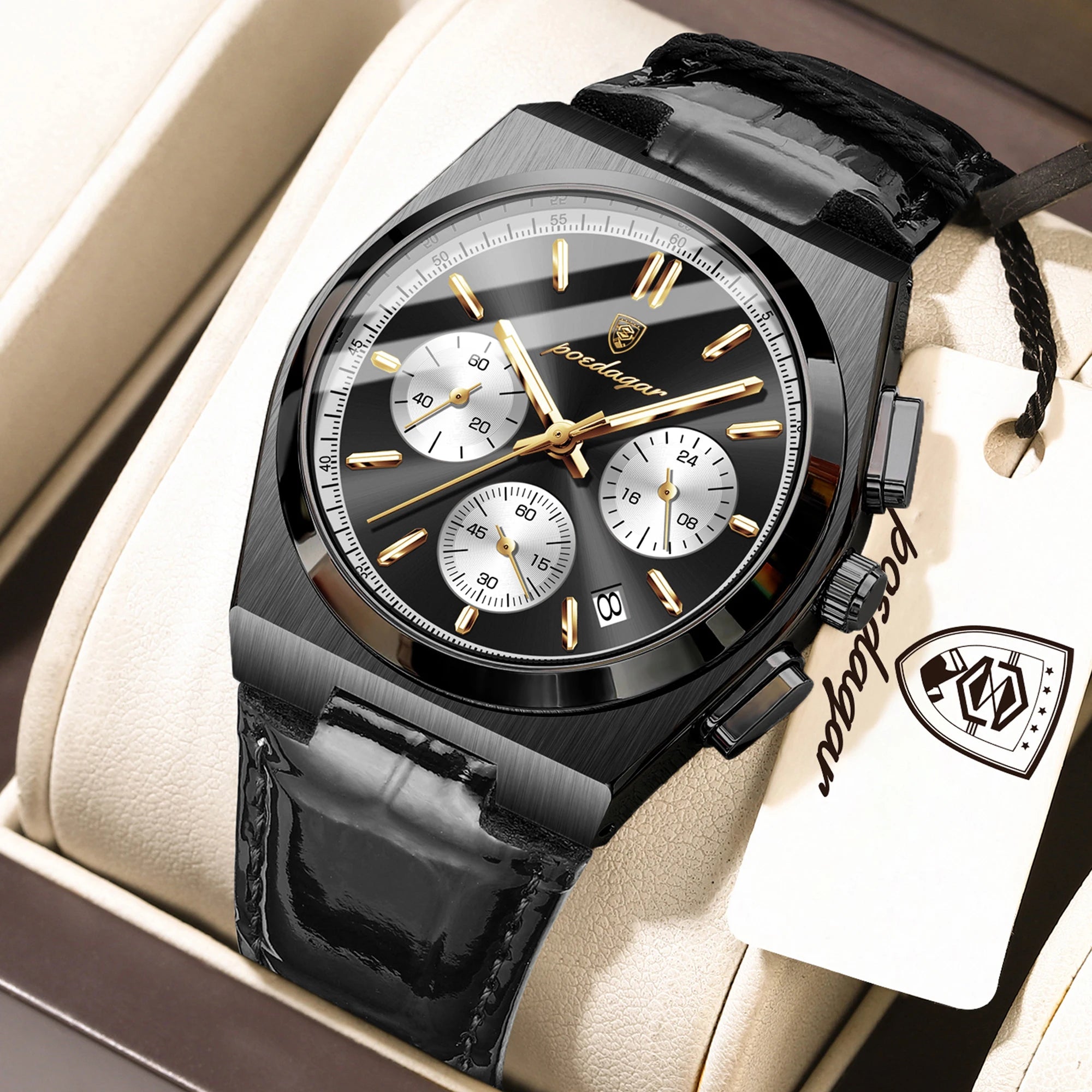 Montre Homme POEDAGAR Business Quartz — Étanche, Lumineux, Chronographe, Date, Sport