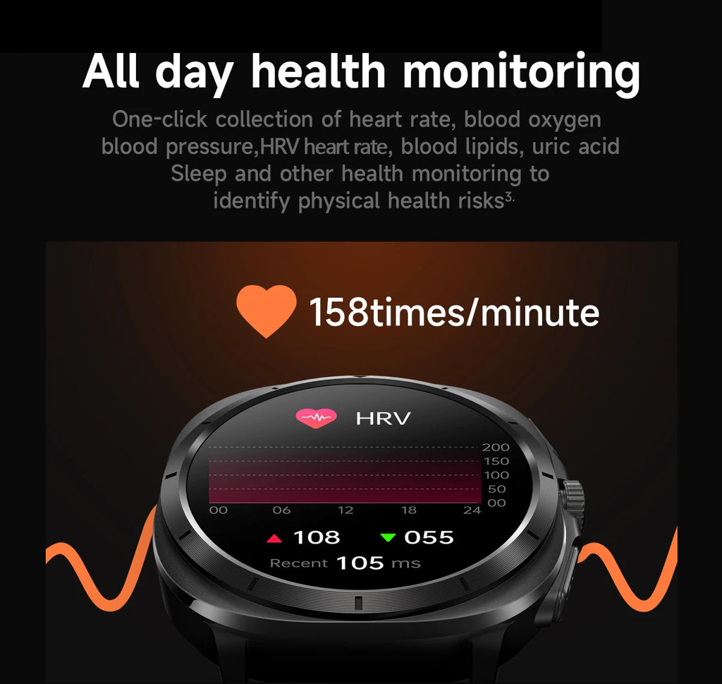 Montre Connectée Santé ECG Laser 2025 — Tension Artérielle, Acide Urique, NFC, Appels