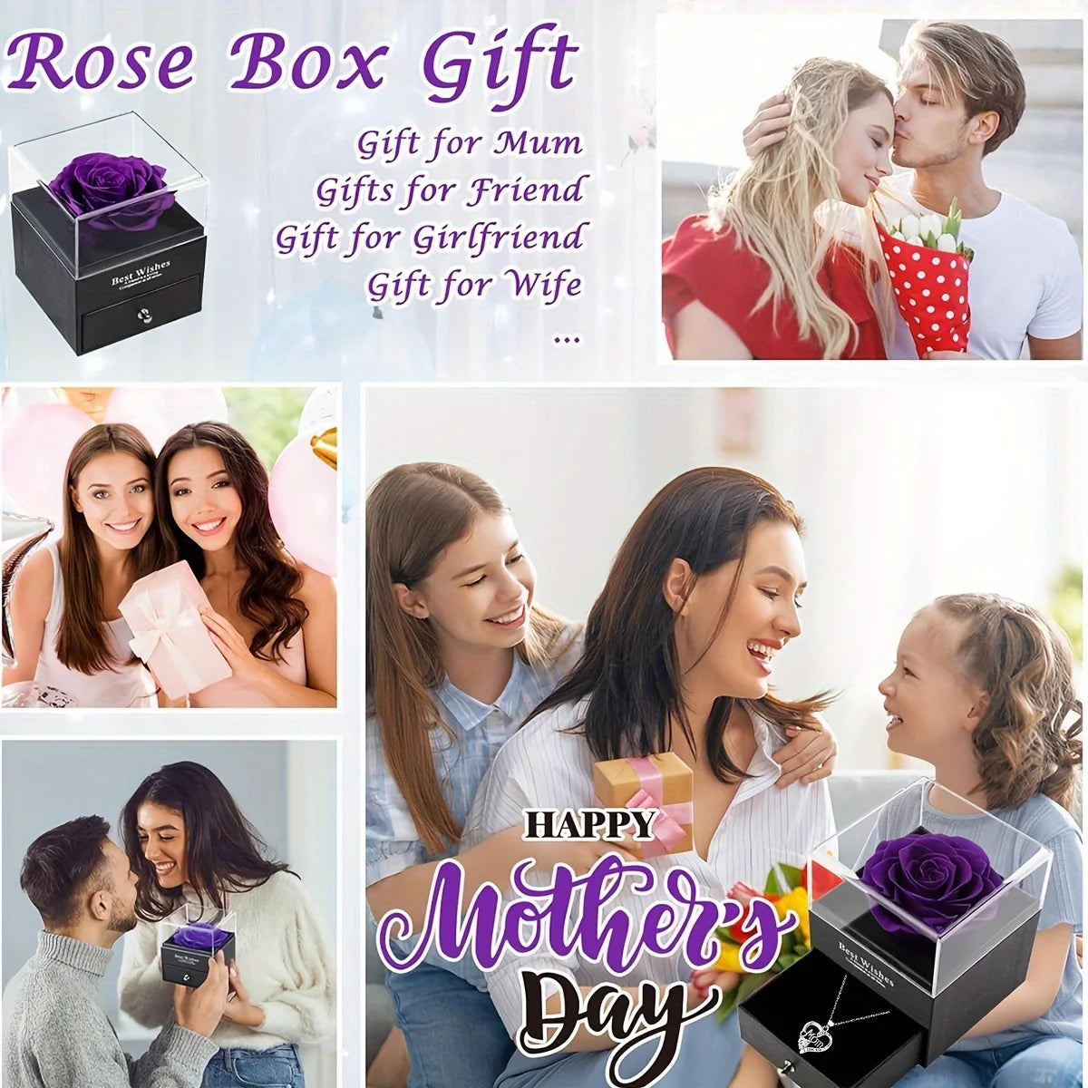 Collier Cœur "Maman Je T'Aime" avec Coffret Rose Savon – Cadeau Fête des Mères
