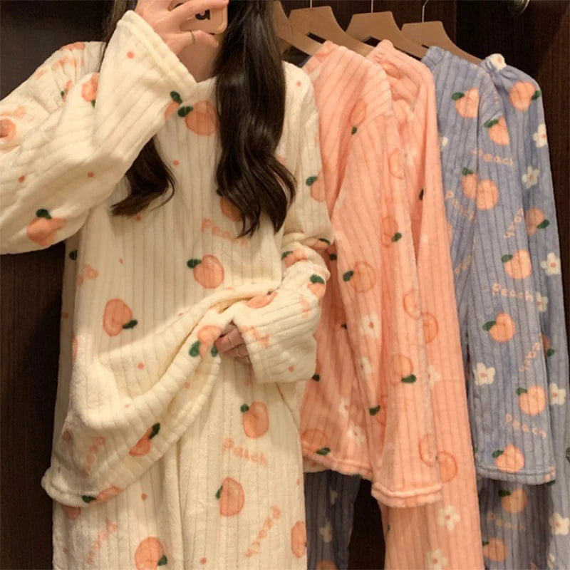Pyjama Femme Polaire Flanelle 2022 — Manches Longues, Cartoon, Chaud Hiver