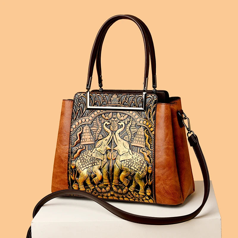 Sac À Main Femme Cuir PU Gaufré Artisanal — 3 Compartiments, Grande Capacité, Bandoulière
