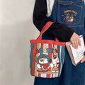 Sac Seau Toile Cartoon Imprimé — Tote Portable Cylindrique, Lunch Bag Fille Étudiante