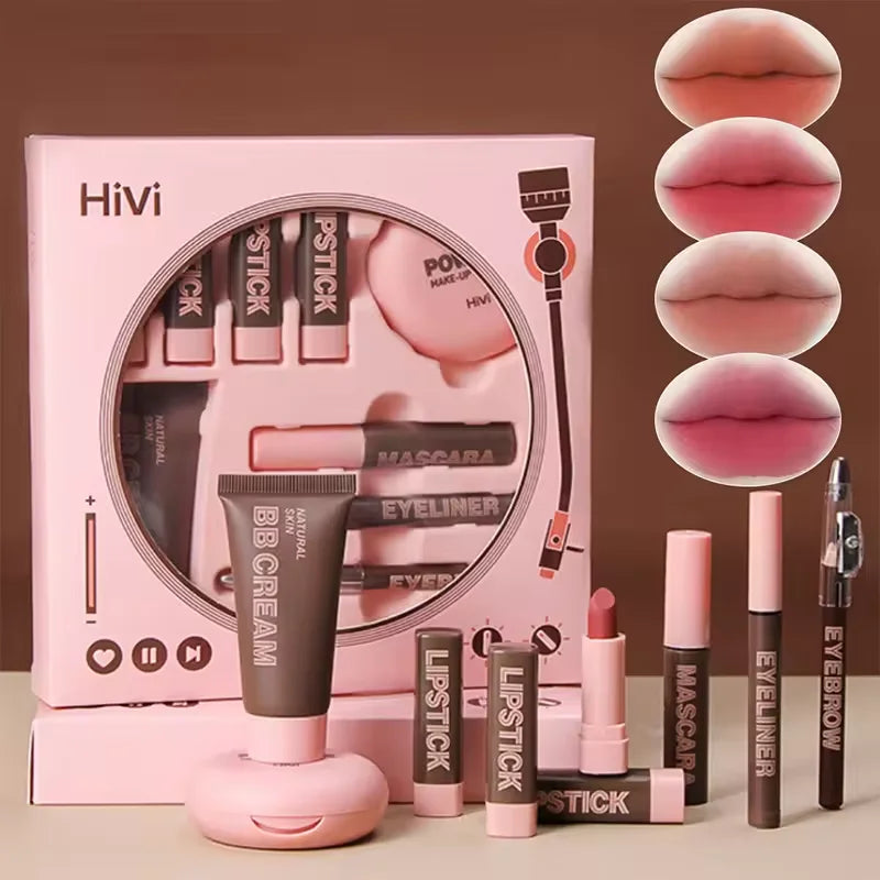 Coffret Maquillage 9 Pièces — Rouge à Lèvres, Poudre, Cadeau Saint-Valentin