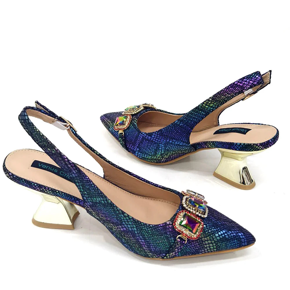 Ensemble Chaussures & Sac Femme Venus Chan Vert Strass — Talon Haut, Soirée Luxe