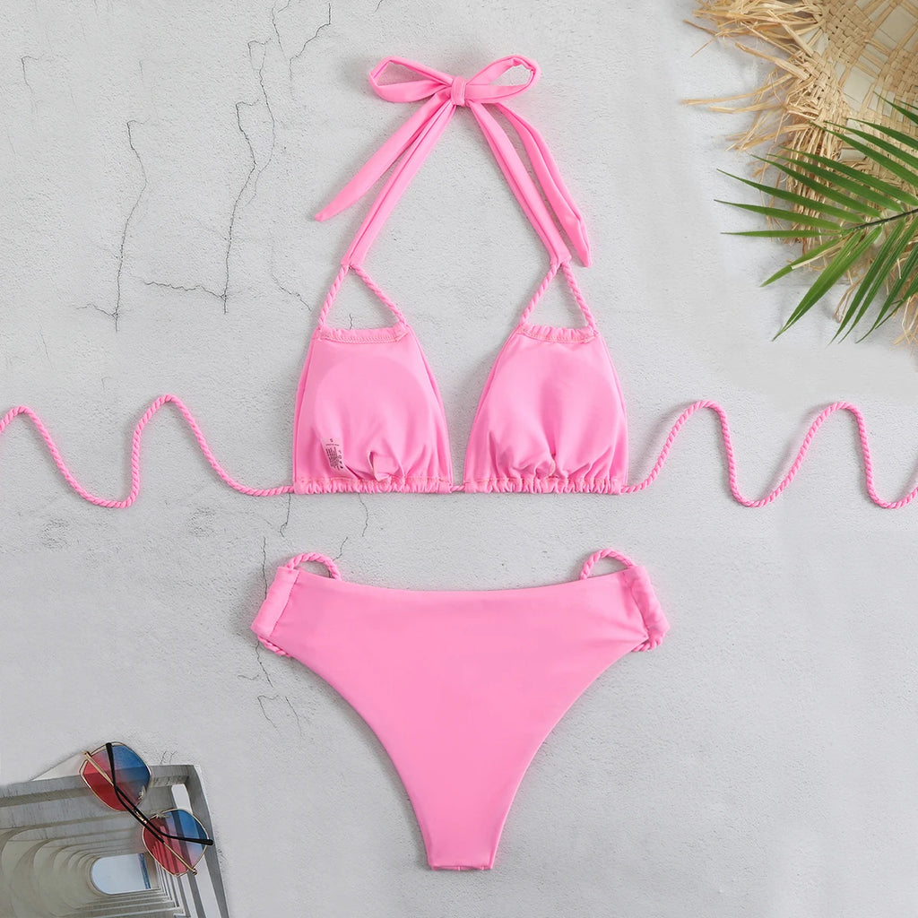 Bikini Brésilien Femme Taille Basse Imprimé — Push-Up, Maillot de Bain Sexy