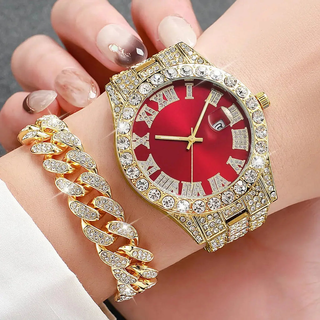 Coffret 3 Montres Homme Luxe Diamant — Cadran Roma, Acier, Quartz + Bijoux (Sans Boîte)